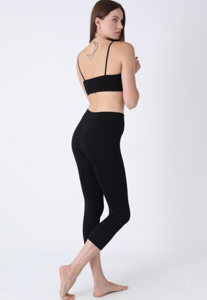 Colanți 3/4 Damă cu Talie înaltă ,Material Opac, Elastic,Culoare Negru, Engros